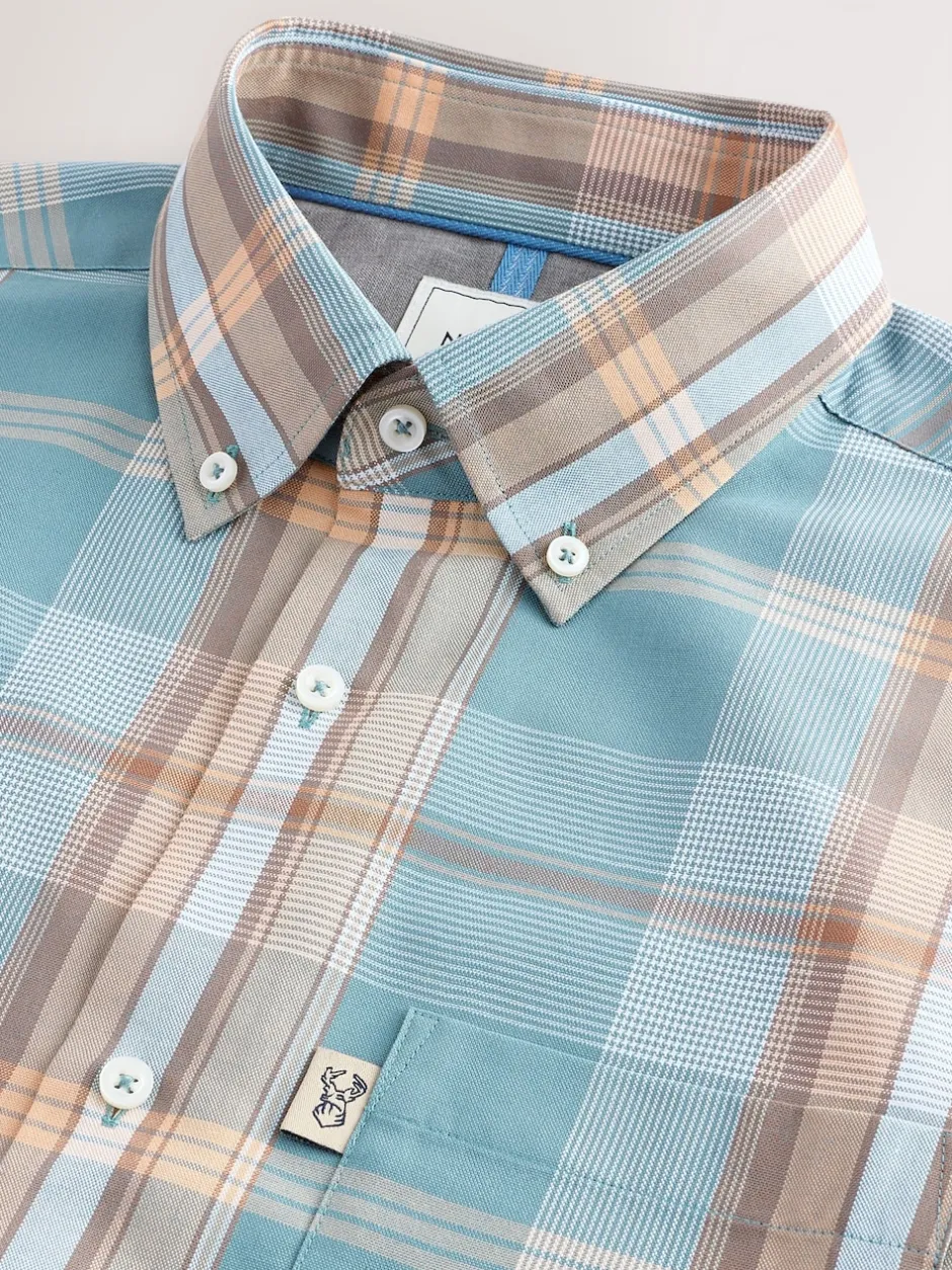 Next Petrol Bleu/Neutre Madras Carreaux - Chemise Oxford coupe classique repassage facile à manches courtes Online