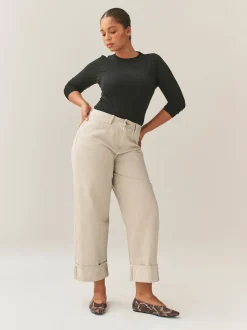 Next Pierre - Jean retroussé Boyfriend Hourglass Jambe large taille mi-haute Sale