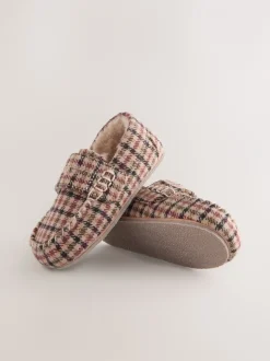 Next plaid Marron - Chaussons style mocassins à fermeture par contact