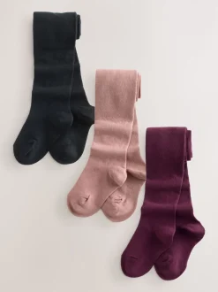 Next Plum Rouge Rose et Noir - Lot de 3 paires de collants en coton riche Outlet