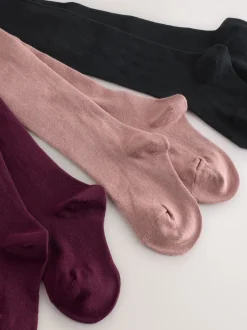 Next Plum Rouge Rose et Noir - Lot de 3 paires de collants en coton riche Outlet