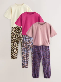 Next Plum/Marron - Lot de 3 pyjamas de jogging à imprimé animal (3-16ans)