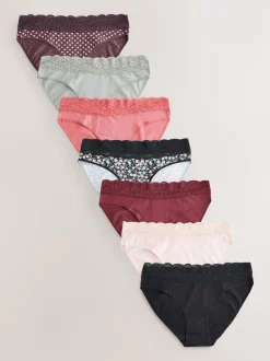 Next Pois imprimés - Culotte en coton et dentelle 7 Pack Échancrure haute