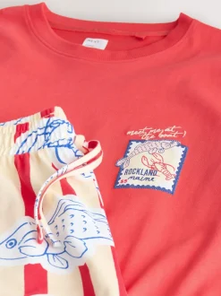 Next - Pyjama en jersey à manches courtes Poisson à rayures rouges Clearance