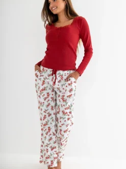 Pour Moi Ensemble pyjama Henley côtelé bordé de dentelle et pyjama en coton brossé Discount