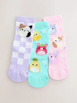 Next Pourpre/Aqua - Lot de 3 paires de chaussettes Squishmallows en coton majoritaire New