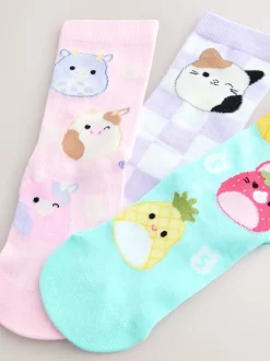 Next Pourpre/Aqua - Lot de 3 paires de chaussettes Squishmallows en coton majoritaire New