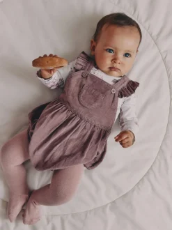 Next Pourpre/blanc - Ensemble 3 pièces en velours côtelé pour bébé, barboteuse, body à manches longues et collants (0mois-2ans) Outlet