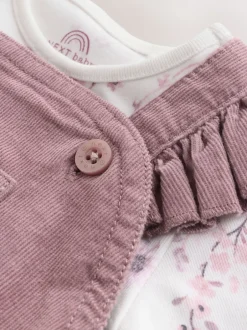 Next Pourpre/blanc - Ensemble 3 pièces en velours côtelé pour bébé, barboteuse, body à manches longues et collants (0mois-2ans) Outlet