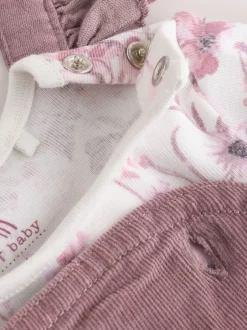 Next Pourpre/blanc - Ensemble 3 pièces en velours côtelé pour bébé, barboteuse, body à manches longues et collants (0mois-2ans) Outlet