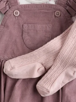 Next Pourpre/blanc - Ensemble 3 pièces en velours côtelé pour bébé, barboteuse, body à manches longues et collants (0mois-2ans) Outlet