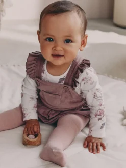 Next Pourpre/blanc - Ensemble 3 pièces en velours côtelé pour bébé, barboteuse, body à manches longues et collants (0mois-2ans) Outlet