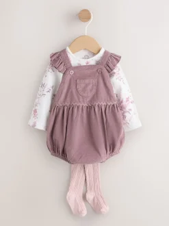 Next Pourpre/blanc - Ensemble 3 pièces en velours côtelé pour bébé, barboteuse, body à manches longues et collants (0mois-2ans) Outlet