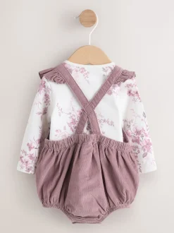 Next Pourpre/blanc - Ensemble 3 pièces en velours côtelé pour bébé, barboteuse, body à manches longues et collants (0mois-2ans) Outlet