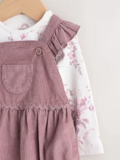 Next Pourpre/blanc - Ensemble 3 pièces en velours côtelé pour bébé, barboteuse, body à manches longues et collants (0mois-2ans) Outlet