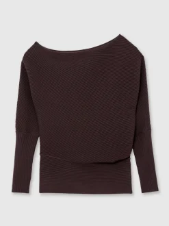 Reiss prune - - Lorna - Pull en maille drapée asymétrique Online