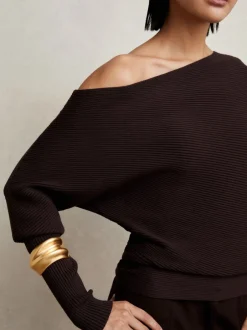 Reiss prune - - Lorna - Pull en maille drapée asymétrique Online