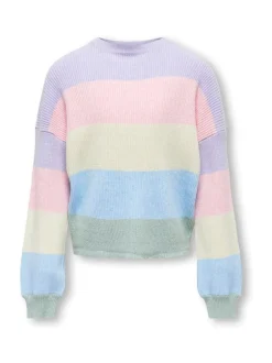 ONLY KIDS Pull violet en maille rayé Clearance