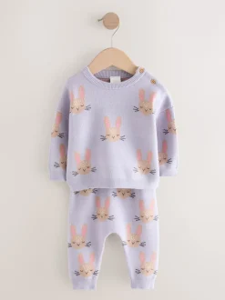 Next Purple Rabbit - Ensemble Pull et Leggings en maille Bébé 2 Pièces (0mois-2ans) Clearance