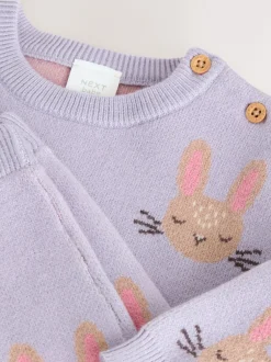 Next Purple Rabbit - Ensemble Pull et Leggings en maille Bébé 2 Pièces (0mois-2ans) Clearance