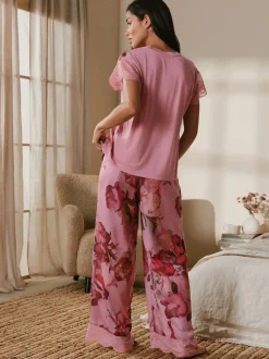 B by Ted Baker Pyjamas en jersey de satin rose fleuri Clearance