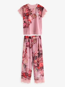 B by Ted Baker Pyjamas en jersey de satin rose fleuri Clearance