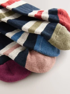 Next Rayé bleu/écru - Lot de 5 paires de chaussettes confortables à semelle rembourrée Best