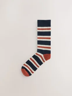 Next Rayé bleu/écru - Lot de 5 paires de chaussettes confortables à semelle rembourrée Best