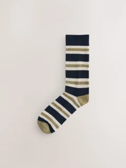 Next Rayé bleu/écru - Lot de 5 paires de chaussettes confortables à semelle rembourrée Best