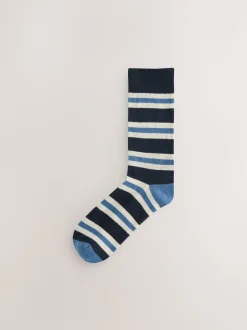Next Rayé bleu/écru - Lot de 5 paires de chaussettes confortables à semelle rembourrée Best