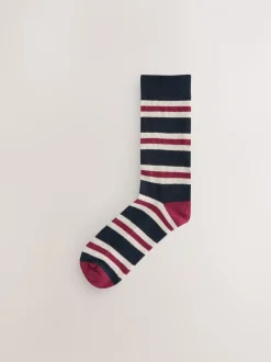 Next Rayé bleu/écru - Lot de 5 paires de chaussettes confortables à semelle rembourrée Best