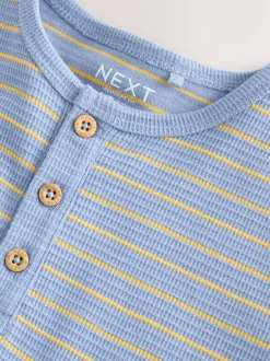 Next Rayé bleu/jaune - Manches courtes  Henleys T-shirt à col rond (3mths-7yrs) New