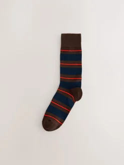 Next - Paquet de chaussettes à motifs 8 Rayé bleu/rouge/marron Best