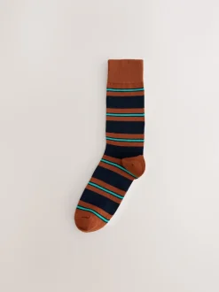 Next - Paquet de chaussettes à motifs 8 Rayé bleu/rouge/marron Best