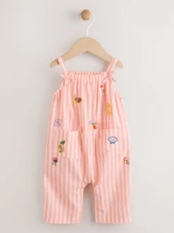 Next Rayé orange/blanc - Salopette tissée 100% coton bébé (0mois-3ans)