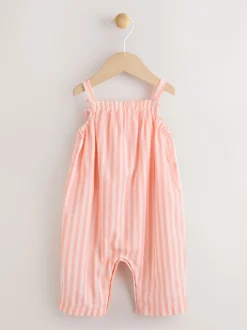 Next Rayé orange/blanc - Salopette tissée 100% coton bébé (0mois-3ans)