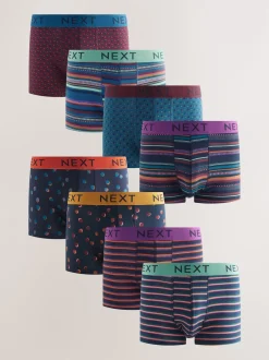 Next Rayure à pois bleu marine/rouge bordeaux - Lot de 8 - Lot de 5 boxers Hipster Clearance
