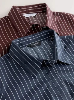 Next Rayure bleu marine/bordeaux - Lot de 2 chemises ajustées extensibles indispensables à manches longues Online