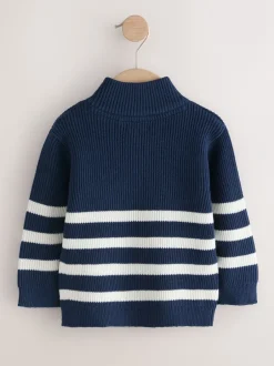 Next Rayure bleu marine/écru - Pull tricoté à fermeture éclair (3mths-7yrs) Clearance