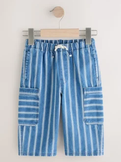 Next Rayure bleu moyen - Ample Cargos à tirer 100% Cotton Jeans (3mths-7yrs) Hot