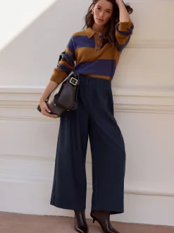 Next Rayure marron/bleu camel - 100% laine N.Premium Polo Pull Discount