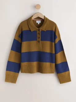 Next Rayure marron/bleu camel - 100% laine N.Premium Polo Pull Discount