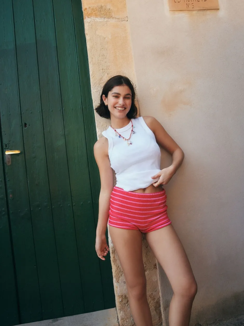 Next Rayure rose/rouge Effet froissé - Bas de bikini Shorts de bain Clearance