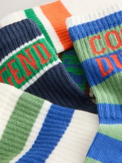 Next Rayures à slogan écru/marron - Semelle intérieure coussinée Chaussettes côtelées en coton riche 5 Pack Outlet