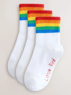 Little Bird by Jools Oliver Rayures arc-en-ciel blanches brillantes - Lot de 3 paires de chaussettes Clearance