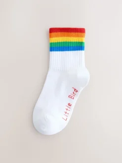 Little Bird by Jools Oliver Rayures arc-en-ciel blanches brillantes - Lot de 3 paires de chaussettes Clearance