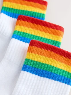 Little Bird by Jools Oliver Rayures arc-en-ciel blanches brillantes - Lot de 3 paires de chaussettes Clearance