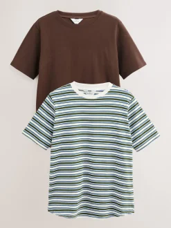 Next Rayures marron chocolat et verte - Lot de t-shirts d’allaitement de maternité 2 Discount