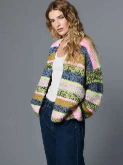 Next - Cardigan en grosse maille doux Rayures multicolores bleu/vert Outlet