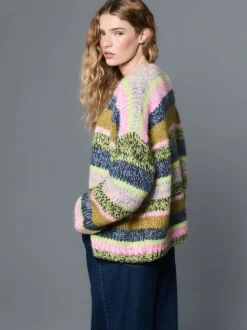 Next - Cardigan en grosse maille doux Rayures multicolores bleu/vert Outlet